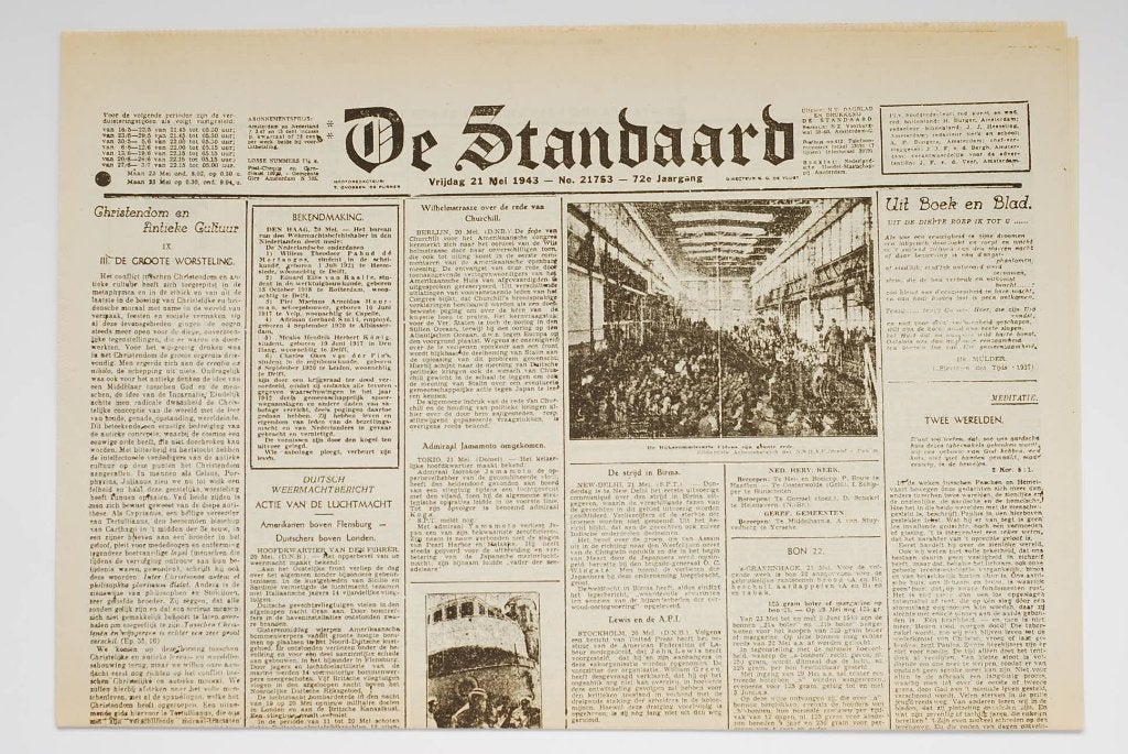 De Standaard Vrijdag 21 Mei 1943 Krant WOII Heruitgave, Verzamelen, Zo goed als nieuw, Verzenden, Amsterdam, Overige soorten