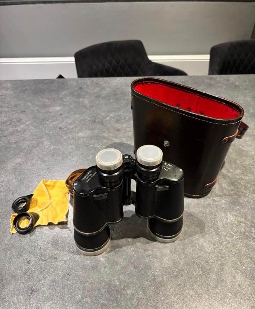 Vintage Verrekijker 7x50 Fully Coated Optics met Tas, Gebruikt, Minder dan 8x, Met hoes of tas, Porro (met knik)