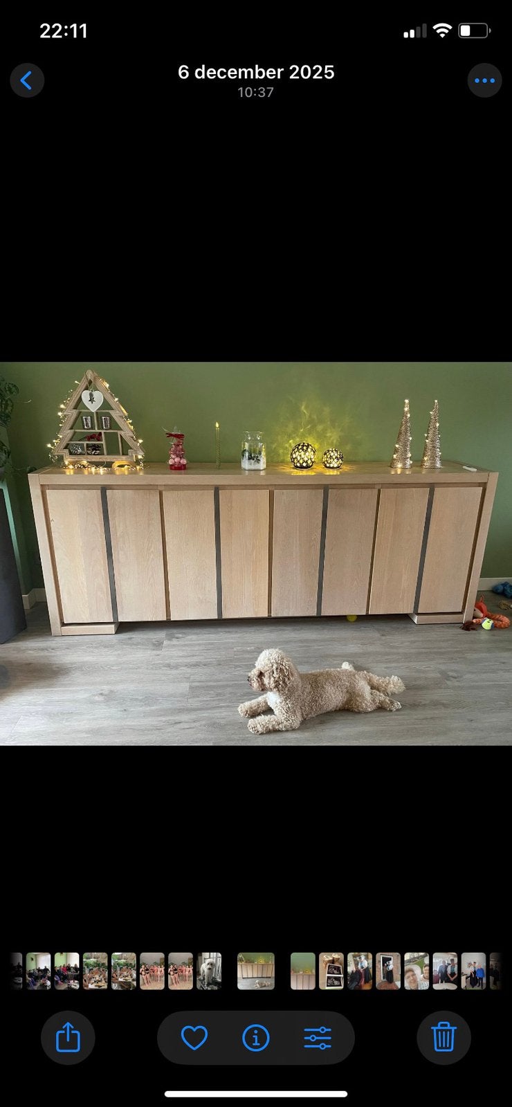 Een licht eiken dressoir, L 245. B 45. H 90. (CM), Eikenhout, Ophalen of Verzenden, Zo goed als nieuw, 200 cm of meer