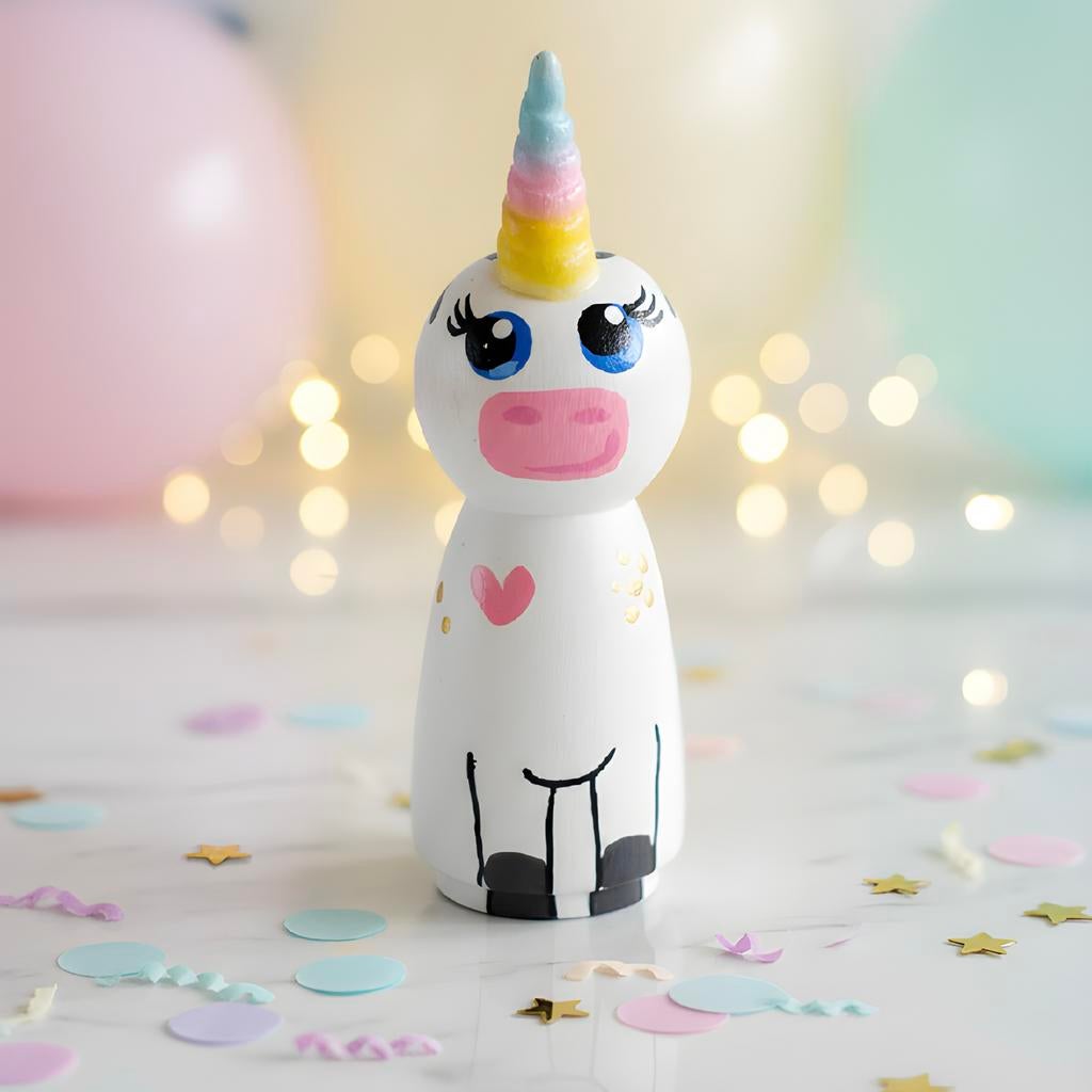 Houten Unicorn Pegdoll - Handgeschilderd Eenhoorn Speelgoed, Ophalen of Verzenden, Nieuw, Overige typen