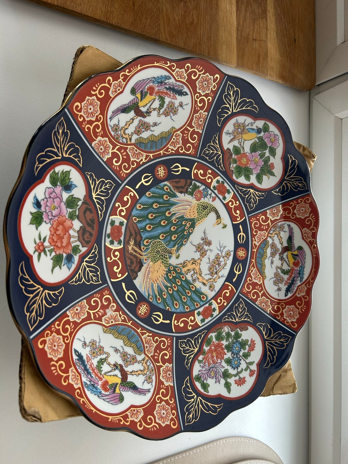 2 Grote Nieuwe Decoratieve Borden met Pauw en Bloemen, Ophalen