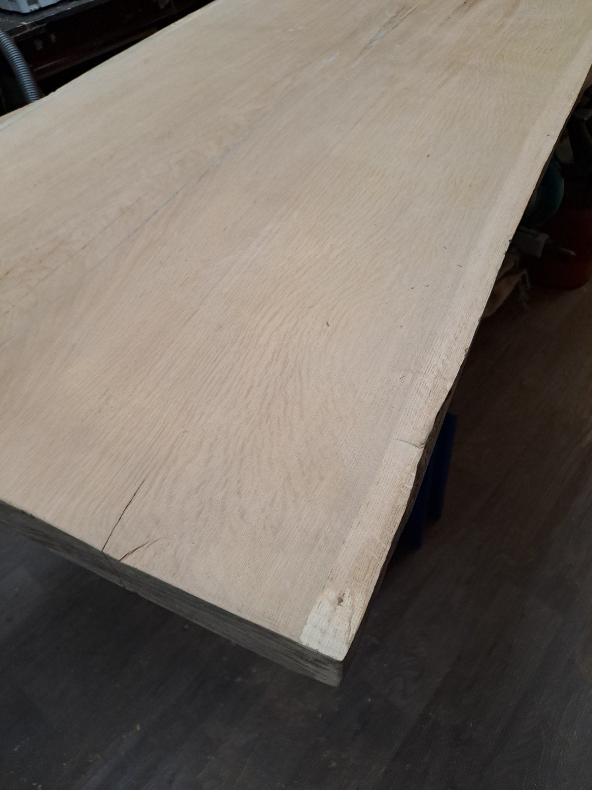 Foto 7 van Zware Eiken Boomstam Tafel - 210x88/84cm, 6cm blad