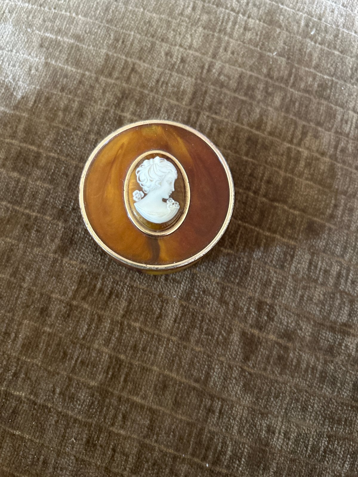 Vintage Camee  zeep Doosje - Bruin met Vrouwenprofiel, Antiek en Kunst, Ophalen of Verzenden