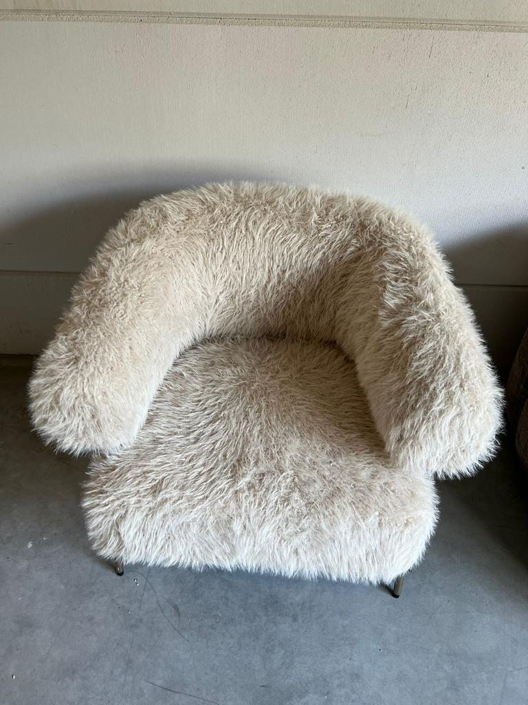 PTMD Fauteuil Hair Fluffy Crème, Ophalen, Overige materialen, 75 tot 100 cm, Zo goed als nieuw