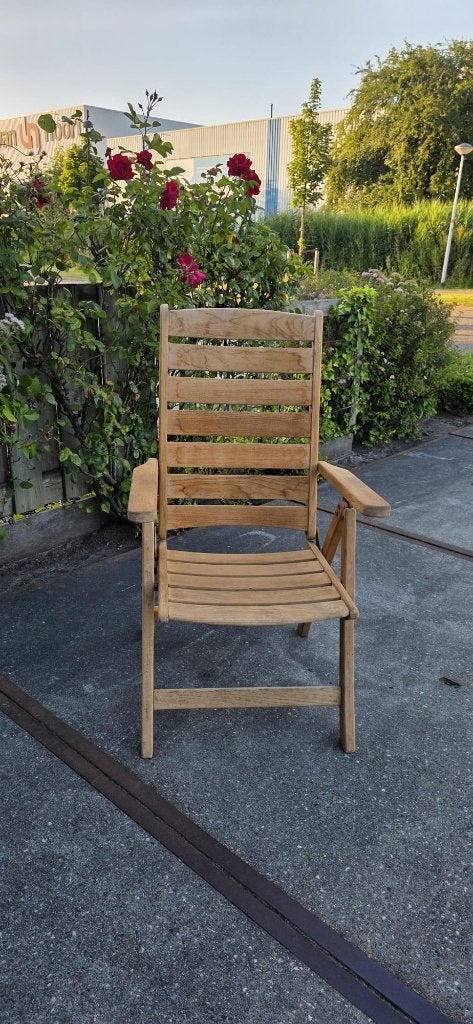 Teak houten tuinstoelen met kussens, Tuin en Terras, Tuinstoelen, Ophalen, Gebruikt, Hout, Inklapbaar