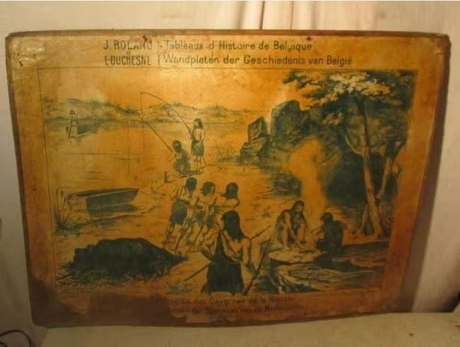 Hele Oude Schoolplaat - Holbewoners langs de Maas - 84x62, Antiek en Kunst, Ophalen of Verzenden, Geschiedenis