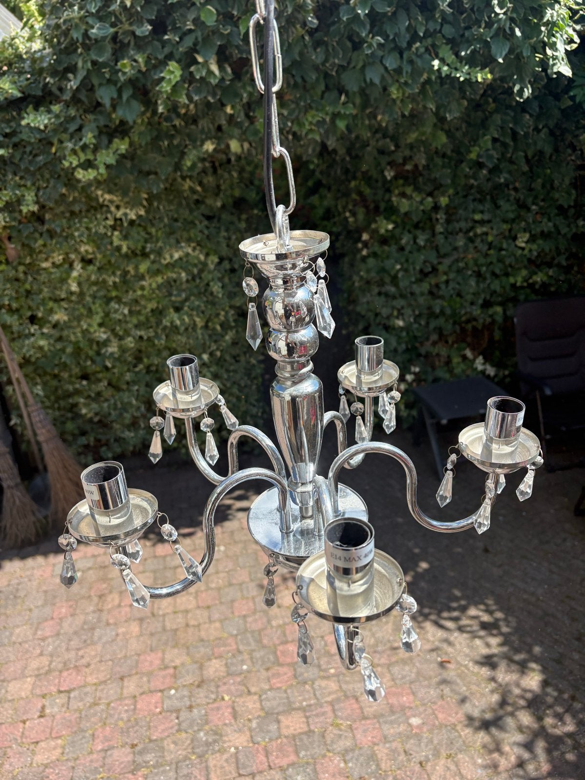 Plafond Kroonluchter met 5 lampen, Huis en Inrichting, Lampen | Kroonluchters, Ophalen, Gebruikt, Metaal, E14 (klein)