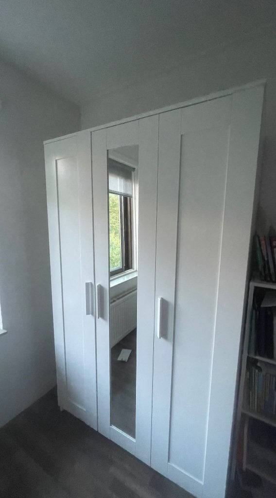 IKEA BRIMNES Kledingkast met 3 deuren, wit, Ophalen, 100 tot 150 cm, Zo goed als nieuw, 150 tot 200 cm