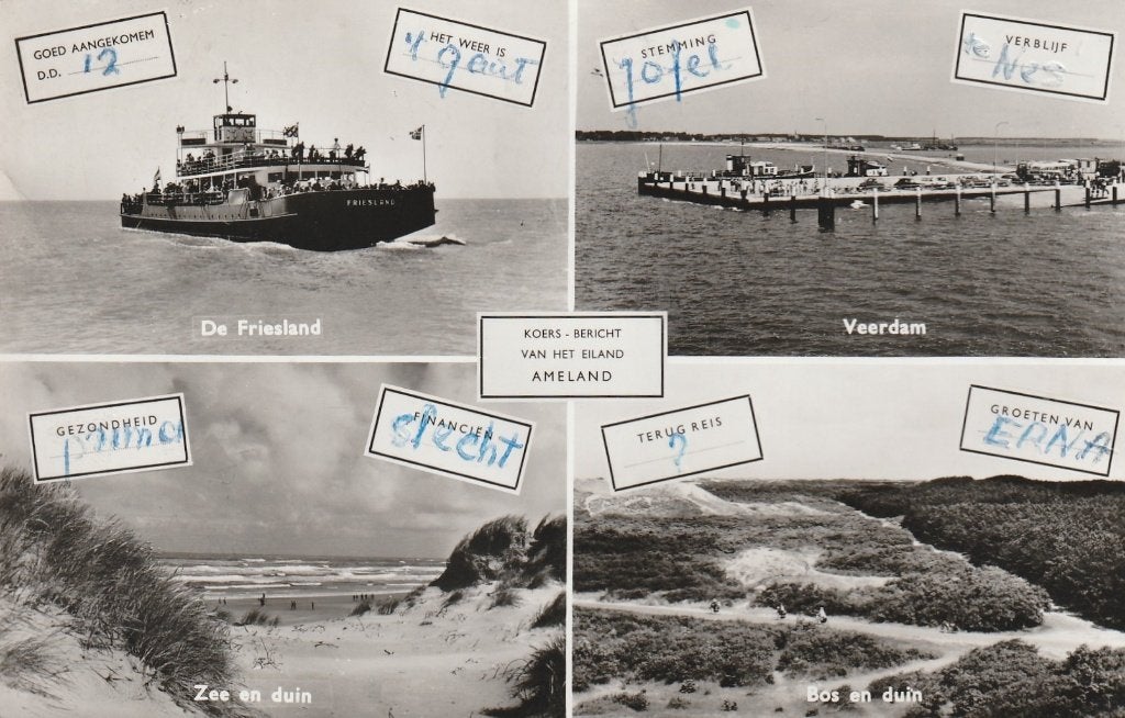 AMELAND Veerboot Duin Veerdam Koersbericht 1962, Verzenden, 1960 tot 1980, Gelopen, Waddeneilanden