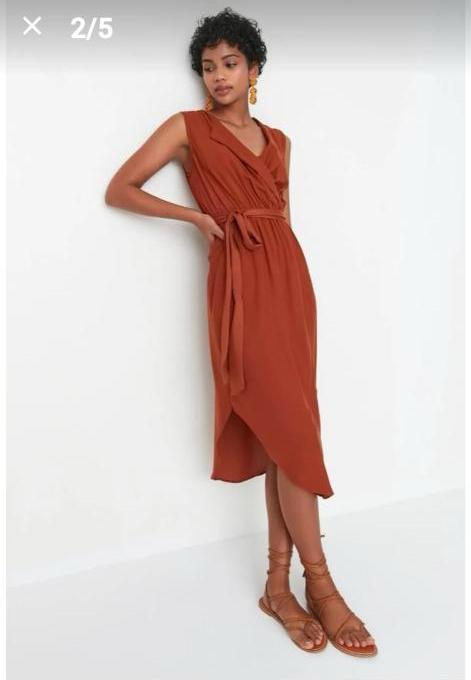 Roest bruine midi jurk met ceintuur maat 36 S, Bruin, Verzenden, Maat 36 (S), Gedragen