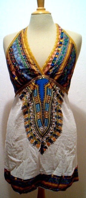 100% katoenen aparte Ibiza/Afrika halter top/tuniek! L, Meerkleurig, Maat 42/44 (L), Ophalen of Verzenden, Zo goed als nieuw