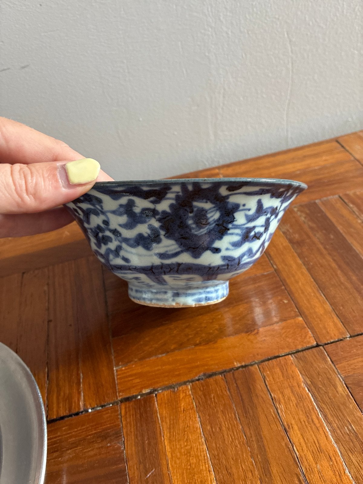 Antieke Chinese kom, blauw-wit porselein, handgeschilderd, Ophalen