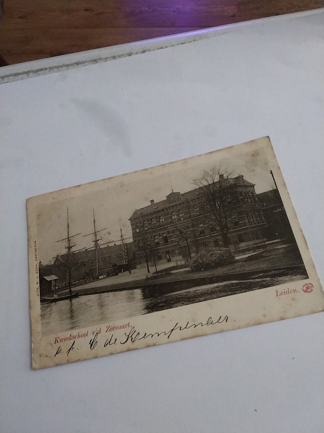 Oude Ansichtkaart Kweekschool v/d Zeevaart Leiden, Ophalen of Verzenden, Voor 1920, Gelopen, Zuid-Holland