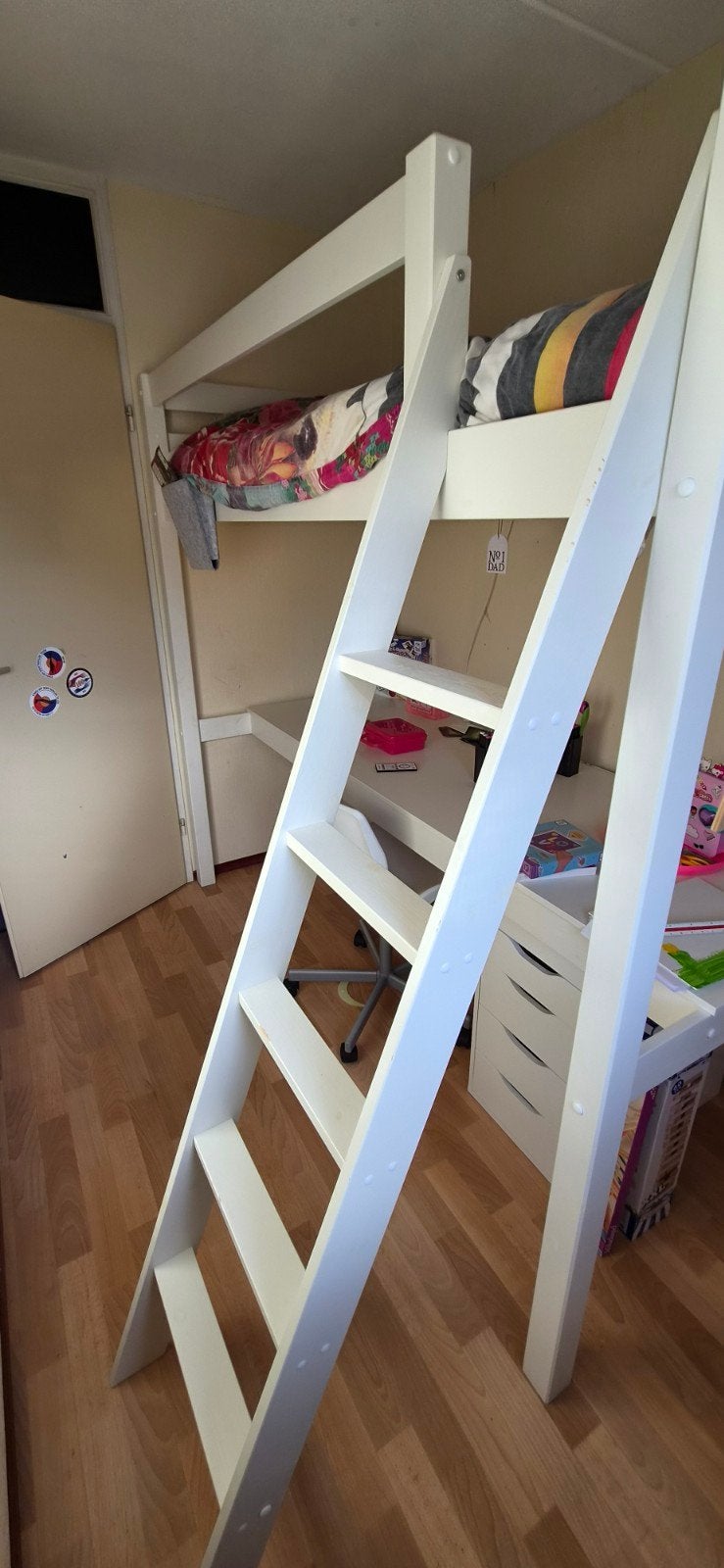 Pino Hoogslaper 1-persoons met Groot Bureau - Wit, Ophalen, Gebruikt, Eenpersoons, 200 cm