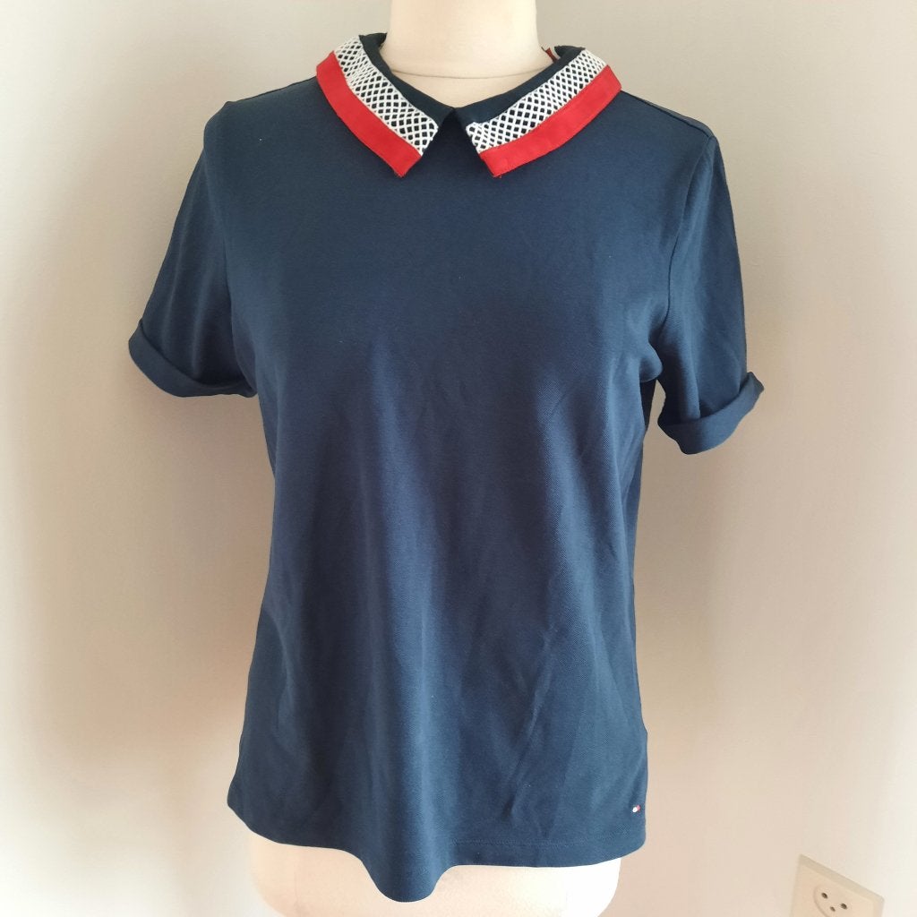 Tommy Hilfiger t- shirt blauw met aparte kraag maat L - nieu, Blauw, Ophalen of Verzenden, Zo goed als nieuw, Korte mouw