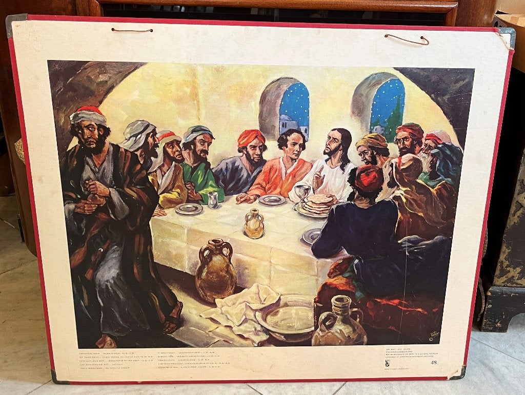 Oude schoolplaat nr. 48: Laatste avondmaal, Antiek en Kunst, Antiek | Schoolplaten, Ophalen, Overige thema's