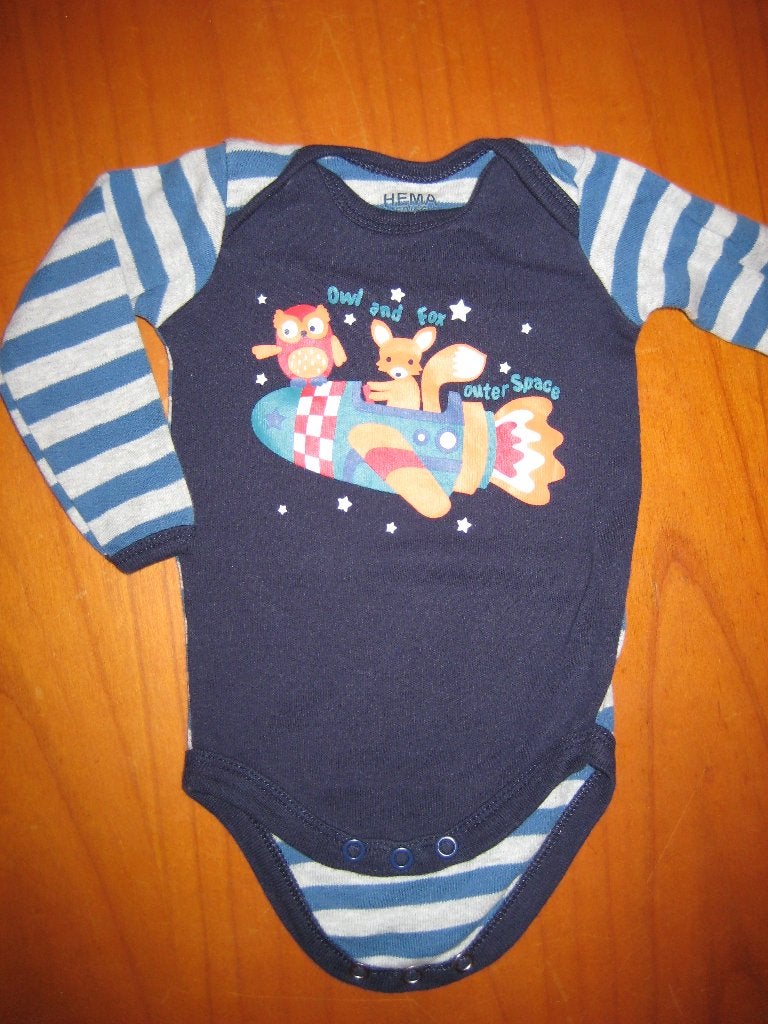 Body, blauw/wit gestreepd, 50/56, HEMA (372), Ophalen of Verzenden, Zo goed als nieuw, Jongetje of Meisje, Nacht- of Onderkleding