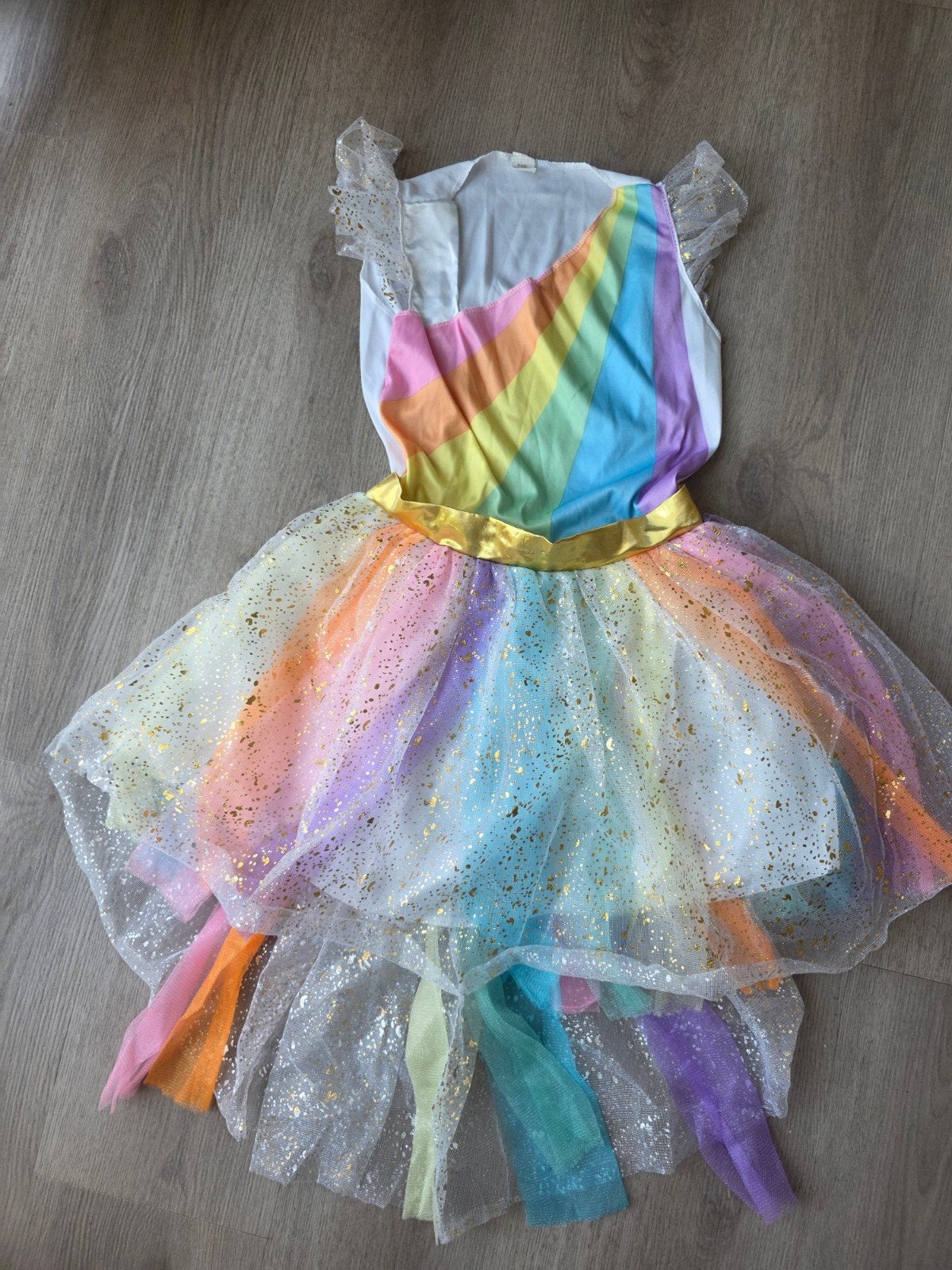 Eenhoorn jurkje regenboog met gouden glitters, Ophalen, Zo goed als nieuw, 146 t/m 152, Meisje
