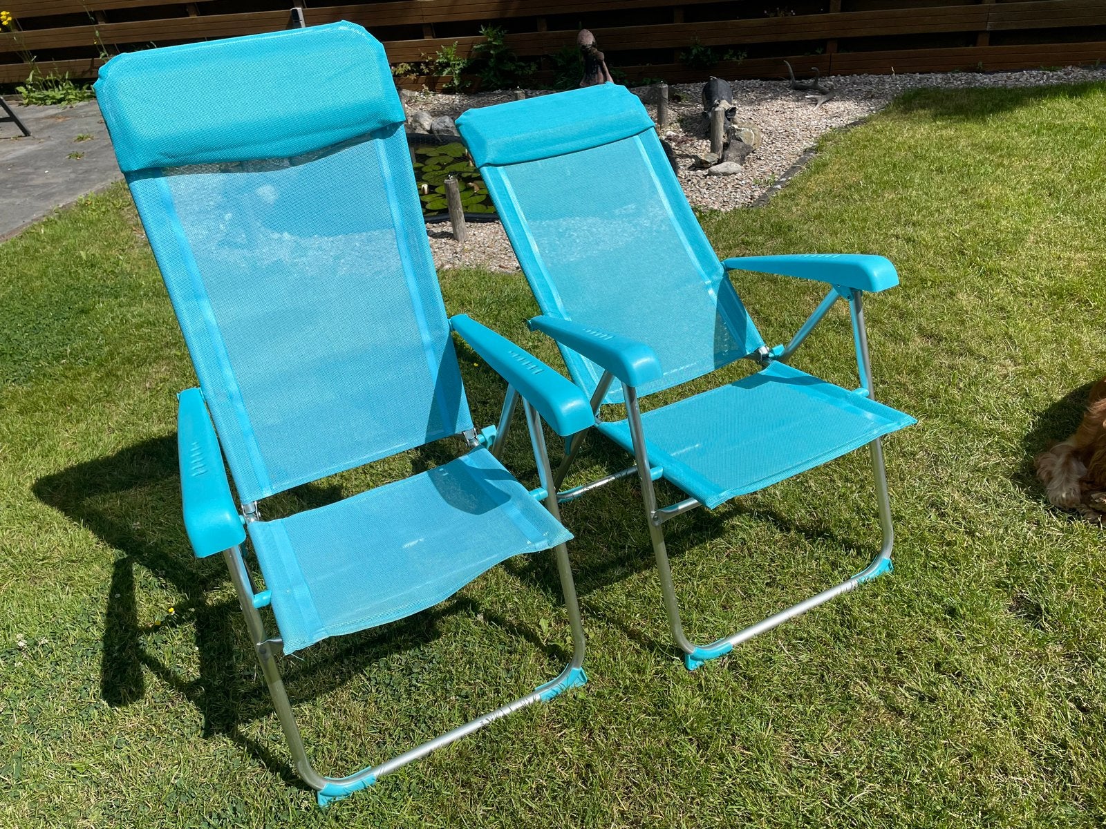 2x Verstelbare strandstoelen - turquoise, Tuin en Terras, Ophalen, Gebruikt, Metaal, Inklapbaar
