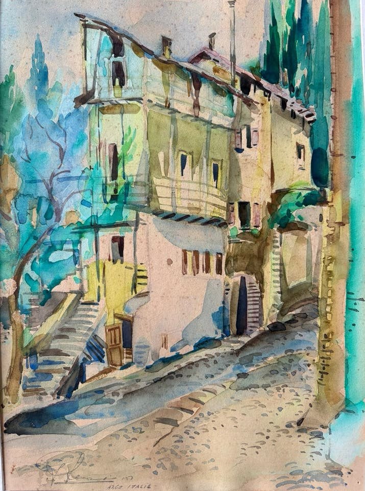 Giel Serpenti 1906-1982 Lago Maggiore Arco Italie, Antiek en Kunst, Gouache, Impressionistisch, Ophalen of Verzenden, Gesigneerd