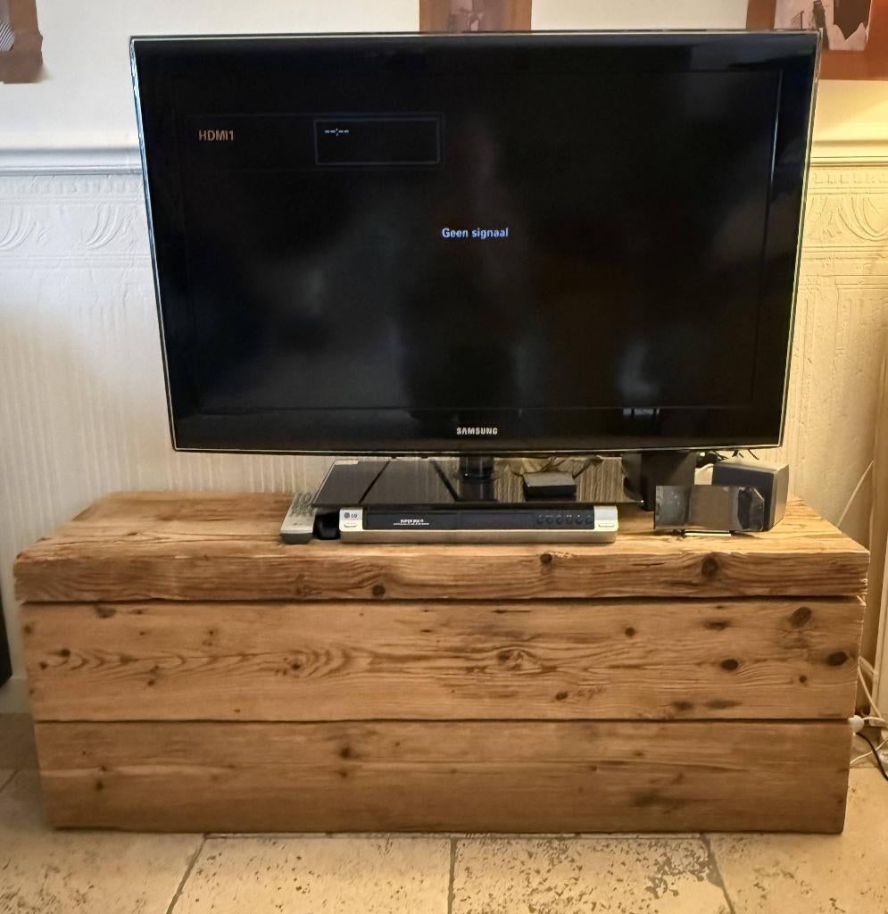 Massief houten handgemaakte TV meubel – treinwagon hout., Huis en Inrichting, Kasten | Televisiemeubels, Zo goed als nieuw, Minder dan 100 cm