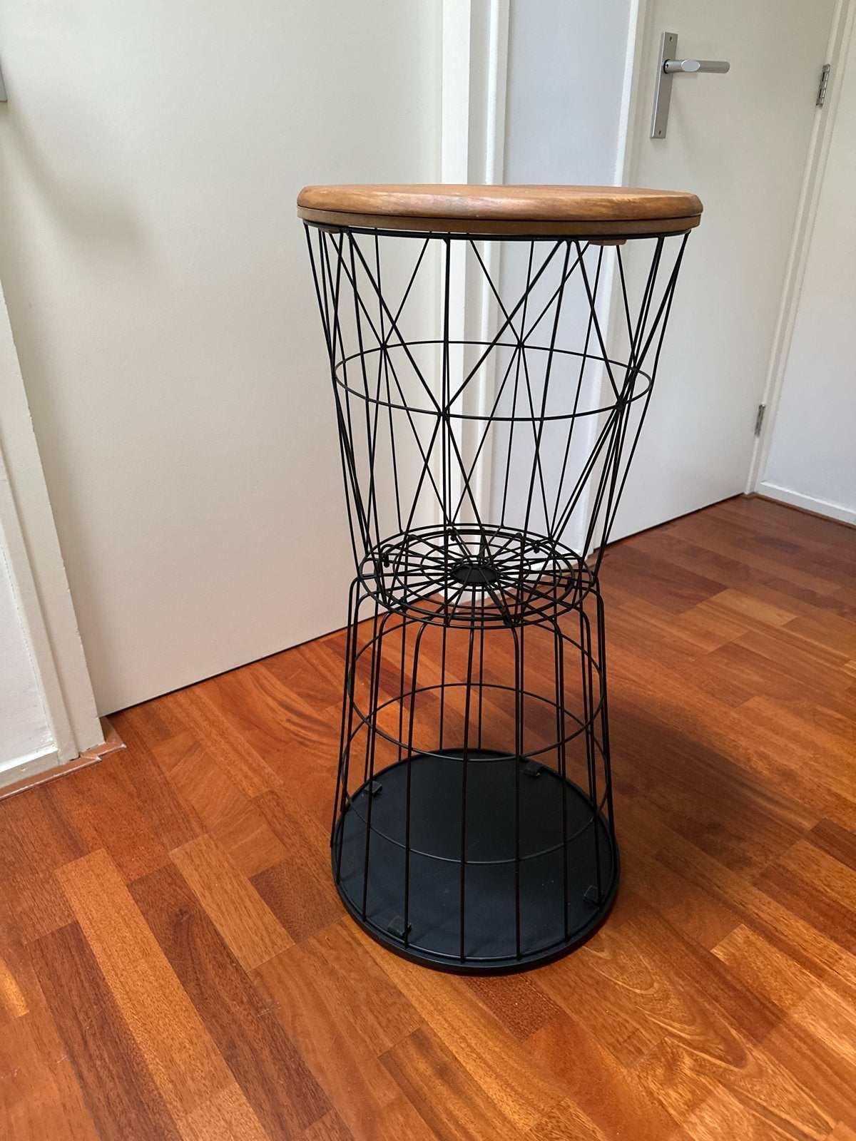Plantenstandaard of 2 bijzettafels- Zwart metaal & hout, Ophalen, Minder dan 55 cm, Gebruikt, Metaal of Aluminium
