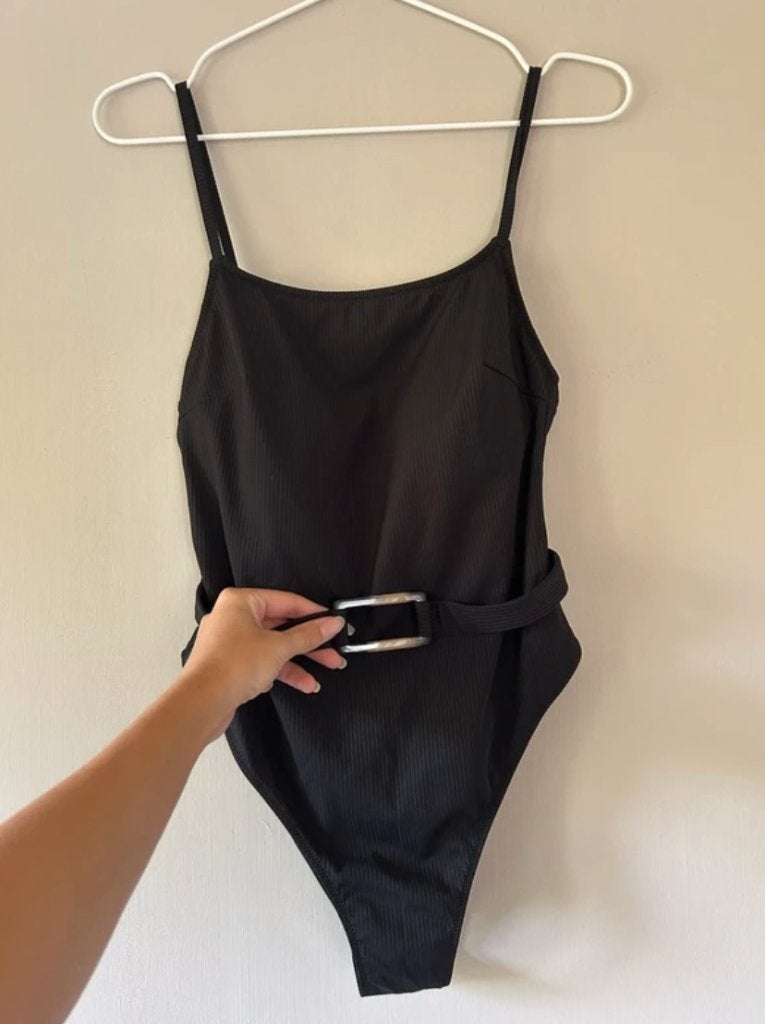 Zwarte badpak met riem maat S / M, Kleding | Dames, H&M, Zwart, Badpak, Ophalen of Verzenden