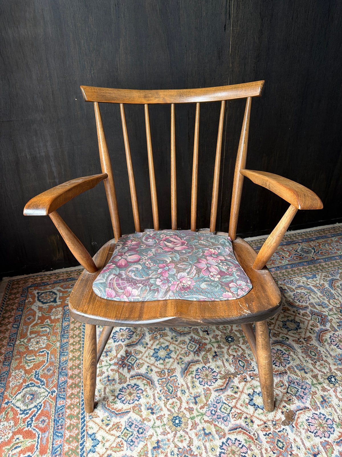 Vintage houten Windsor stoel met armleuningen, Ophalen