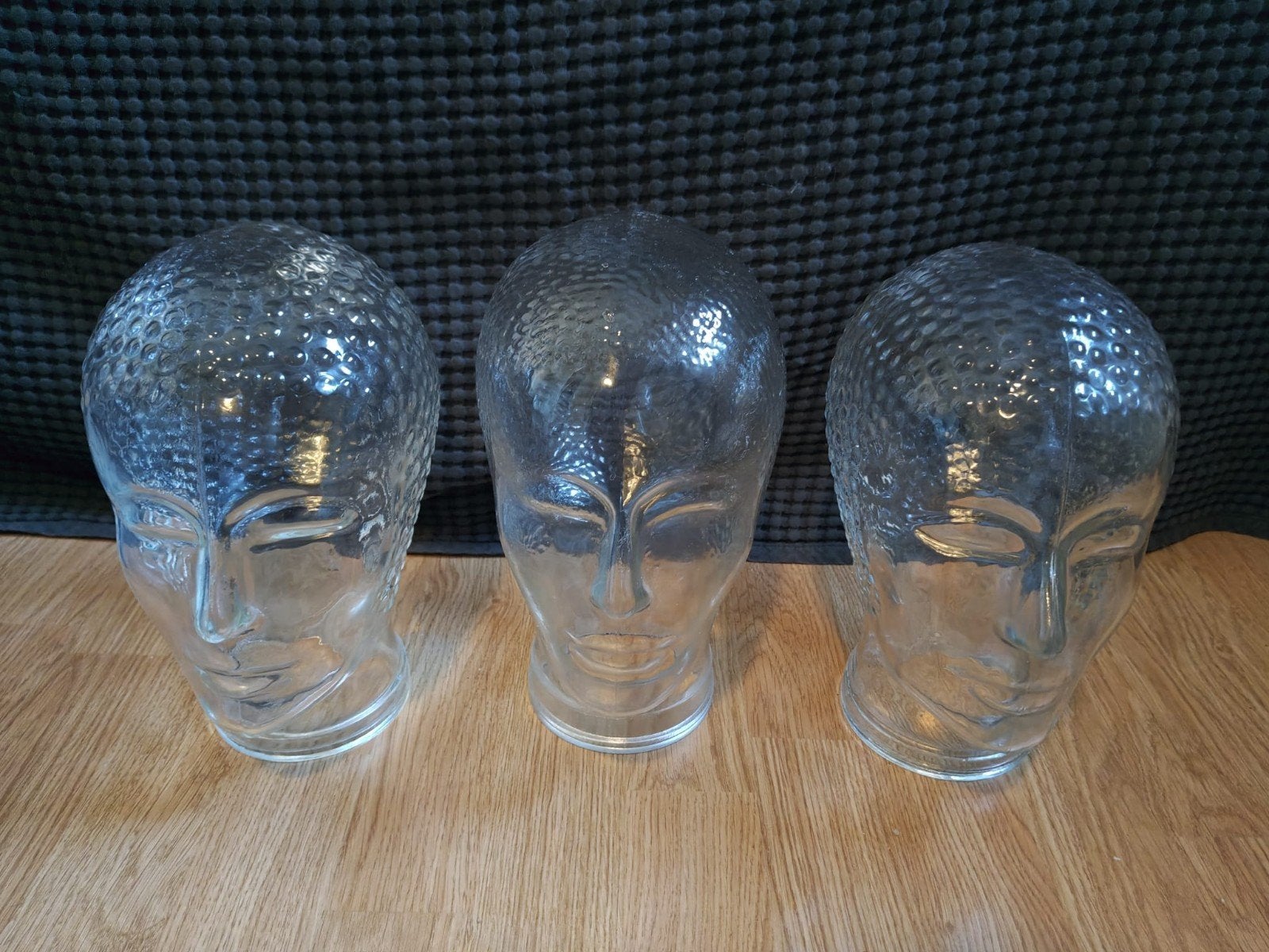 3x glazen Vinted hoofd, Ophalen, Zo goed als nieuw, Glas