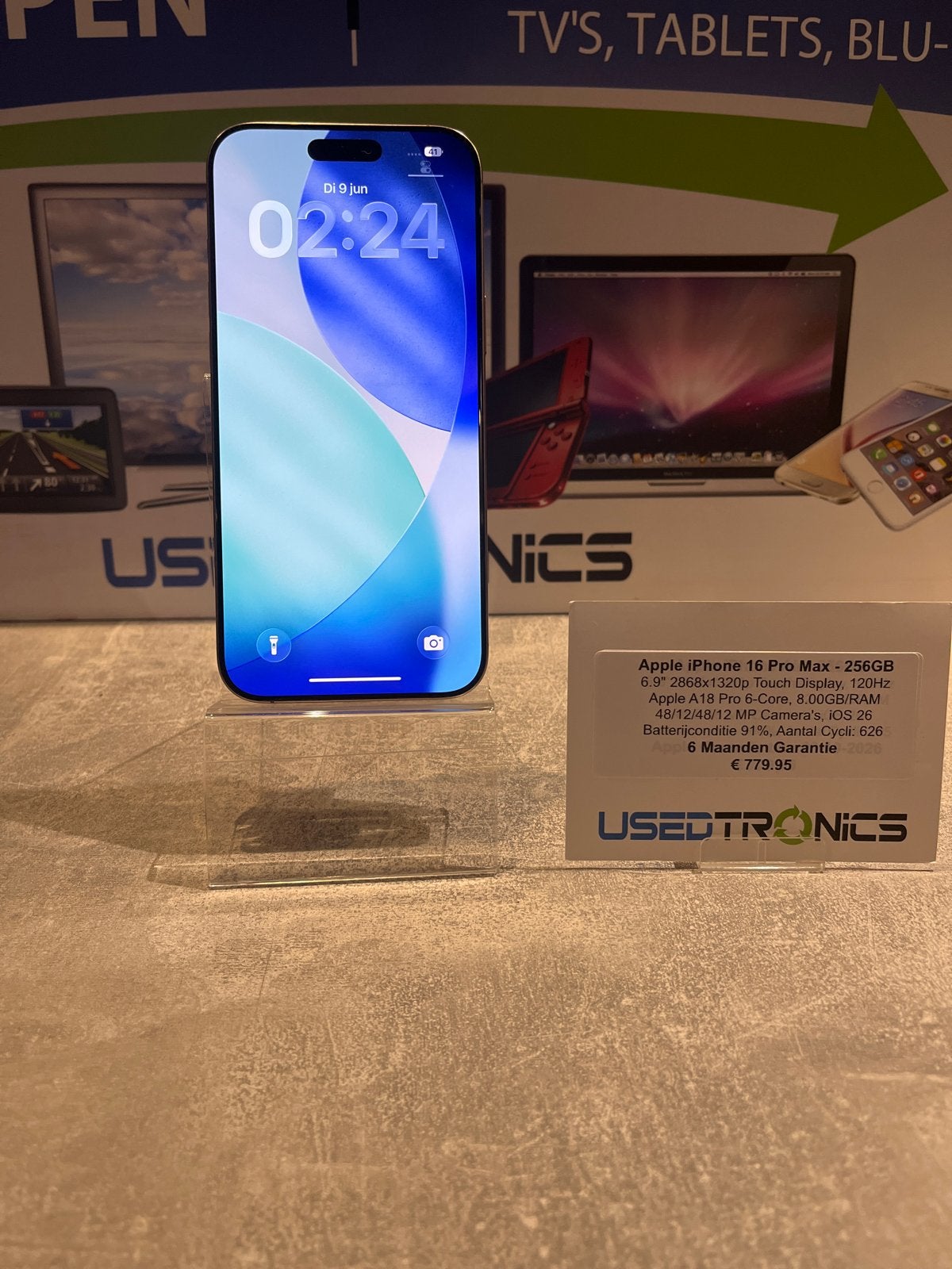 Apple iPhone 16 Pro Max - 256GB - 91% Batterijconditie, 256 GB, Gebruikt, Zwart, IPhone 16 Pro Max