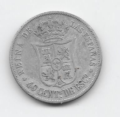 Spanje 40 centimos de escudo 1865 KM# 628.2, Verzenden, Overige landen, Losse munt, Zilver