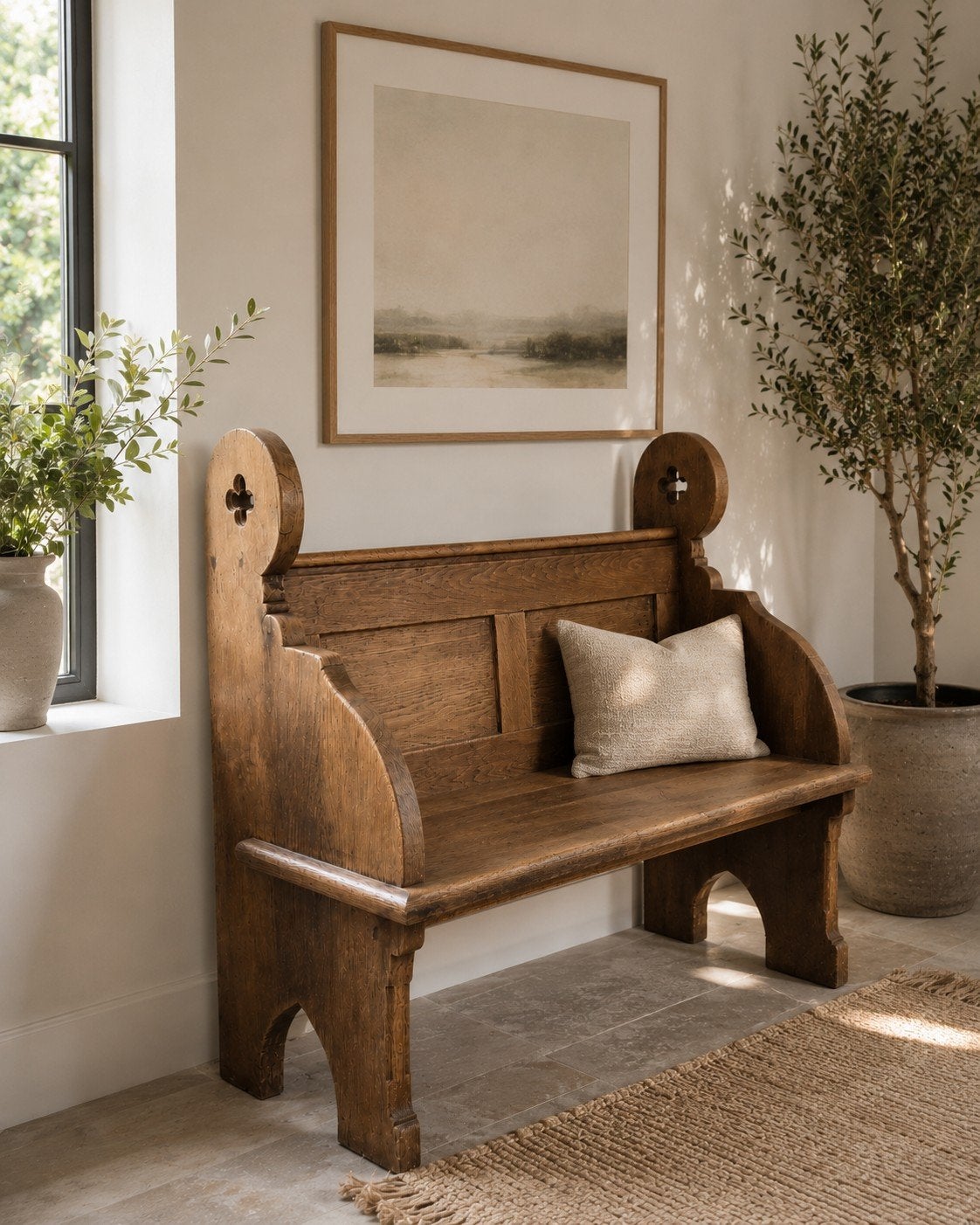 Antieke eiken kerkbank, Huis en Inrichting, Ophalen, Gebruikt, Minder dan 75 cm, Minder dan 150 cm