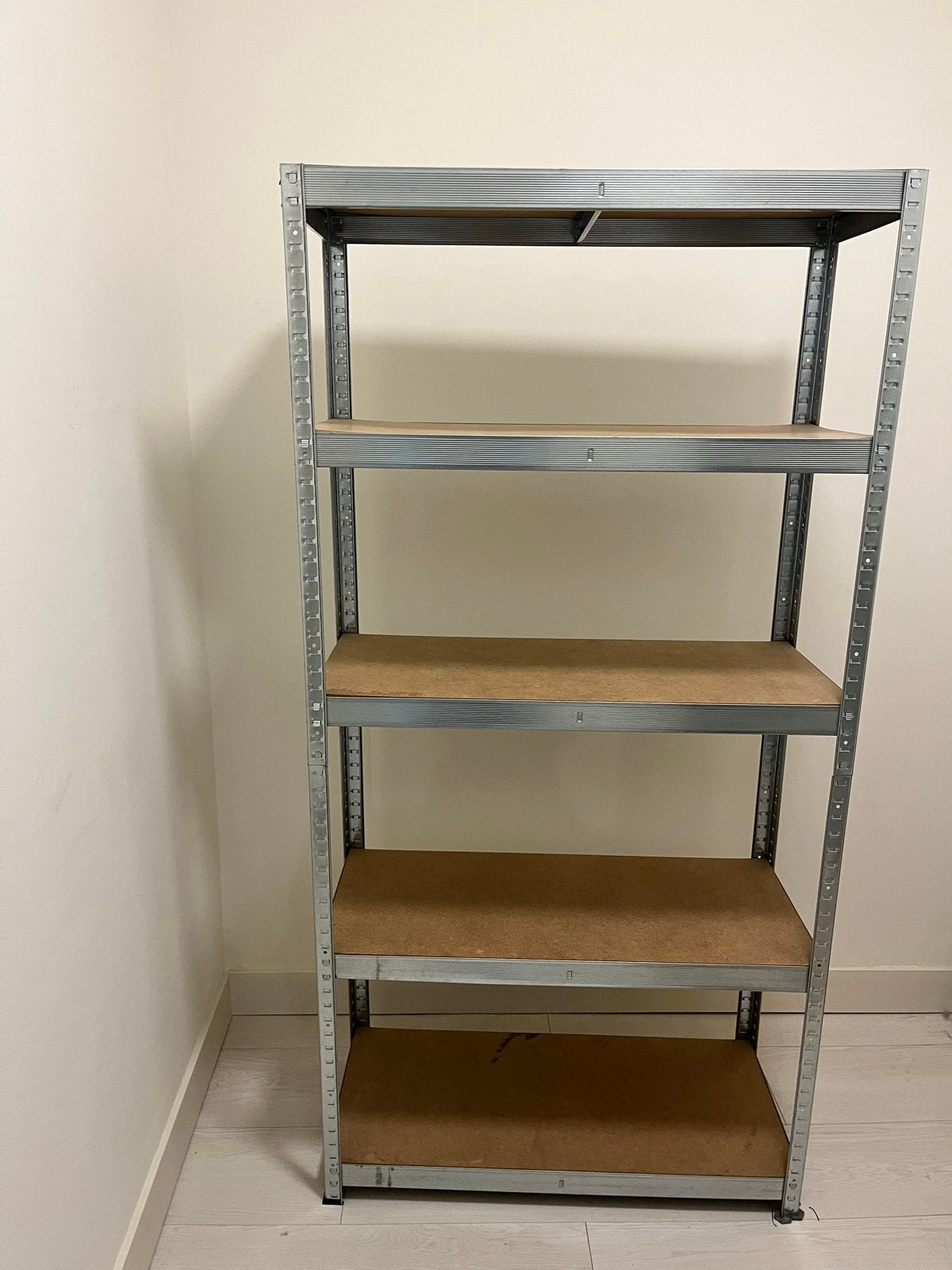 Stevig metalen opbergrek met 5 houten planken, Ophalen, Gebruikt