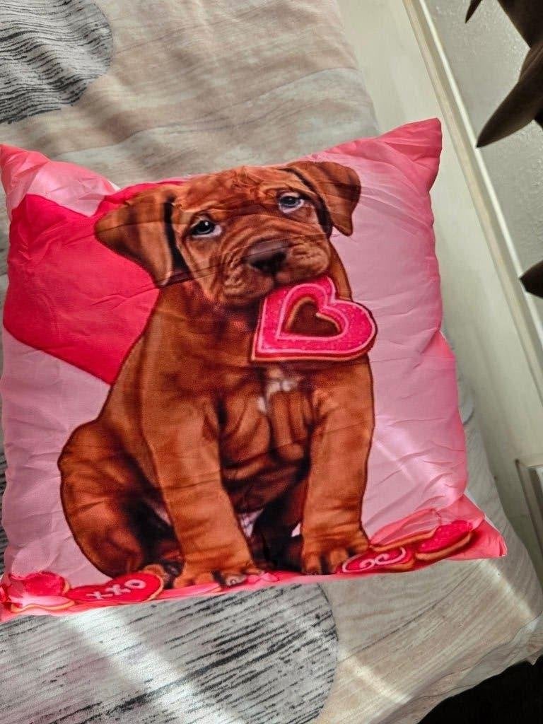 Schattig sierkussens met puppy en hartjes, Overige merken, Inclusief binnenkussen, Vierkant, Ophalen of Verzenden