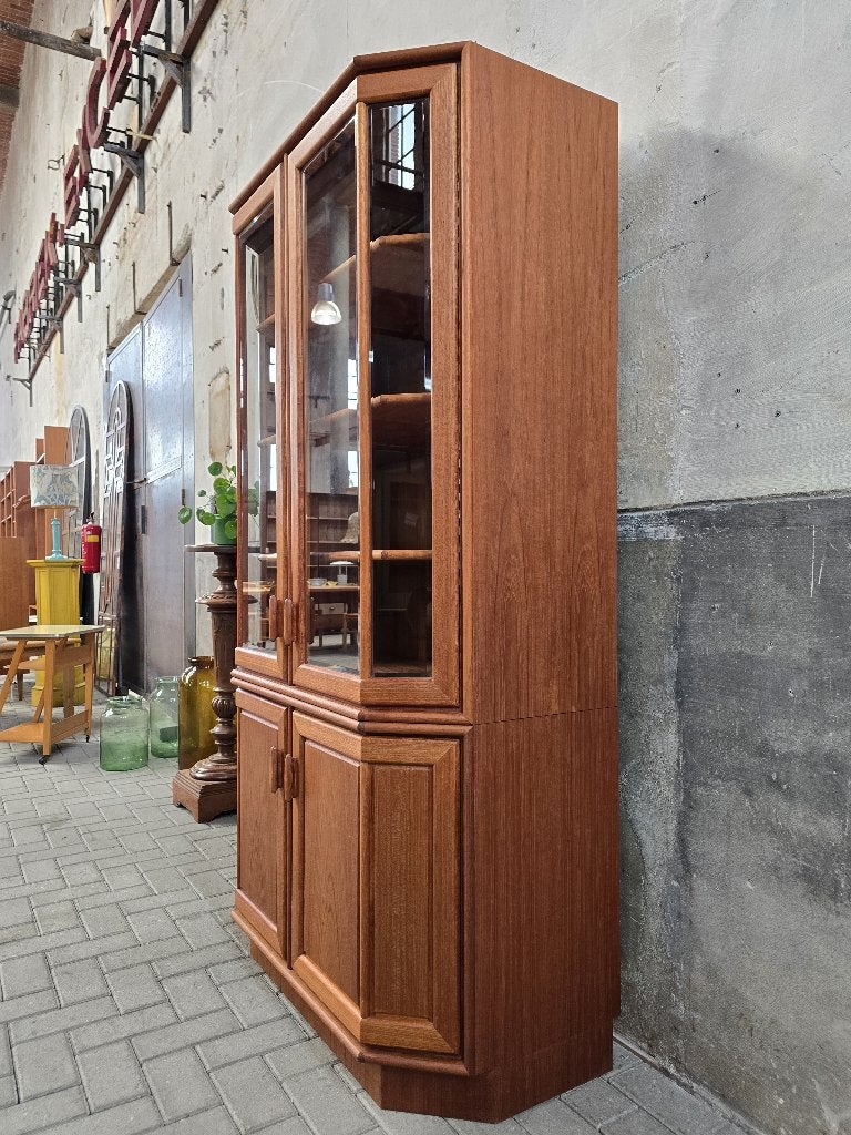 Jaren 80 Design Vitrine Kast Teak | Vintage Vitrinekast, 100 tot 150 cm, Teakhout, Vintage Retro Mid Century Deens Design, Ophalen of Verzenden