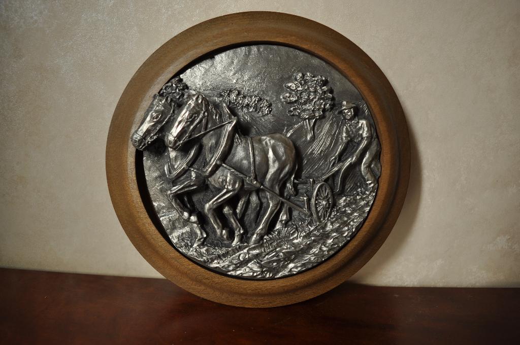 Wandbord Hout met Tin  Ploeg Paard 20 cm, Ophalen of Verzenden