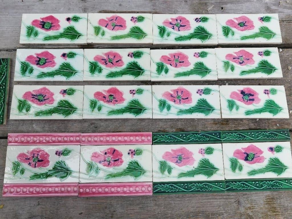 16 art nouveau randtegels klaproos / poppy 244 cm lang, Ophalen