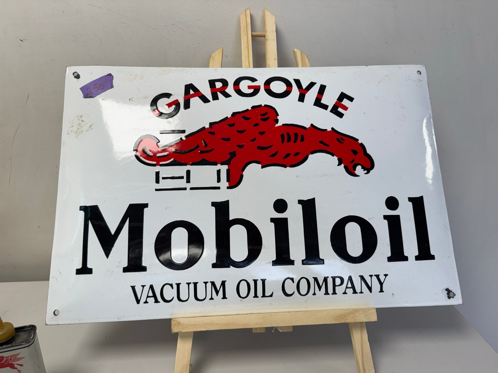 Vintage Gargoyle Mobiloil emaille reclamebord, Ophalen of Verzenden