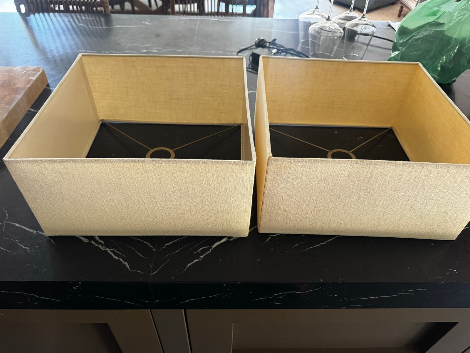 Set van 2 vierkante lampenkappen, beige, 14x14 cm, Huis en Inrichting, Lampen | Lampenkappen, Ophalen, Gebruikt, Overige typen