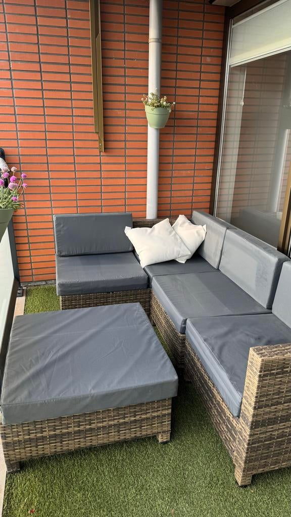 Tectake Wicker Loungeset met Poef - Zonder Salontafel, Tuin en Terras, Tuinsets en Loungesets, Ophalen, 4 zitplaatsen, Gebruikt