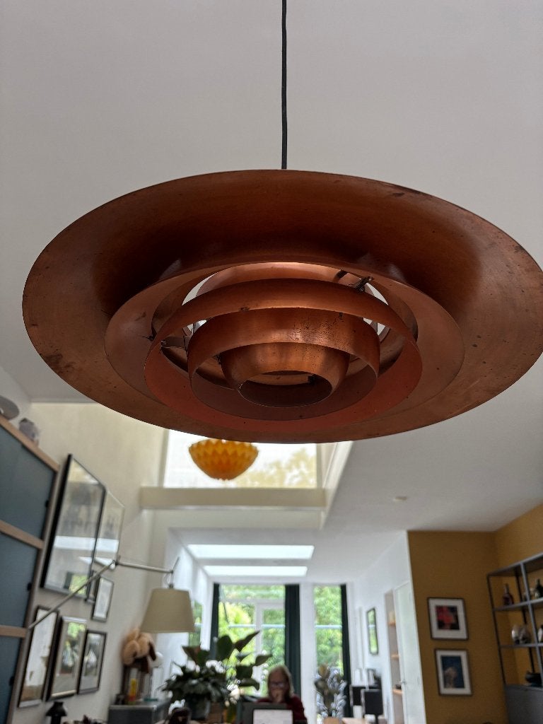 Vintage Louis Poulsen hanglamp koper, Ophalen, Gebruikt, Metaal, Vintage, deens