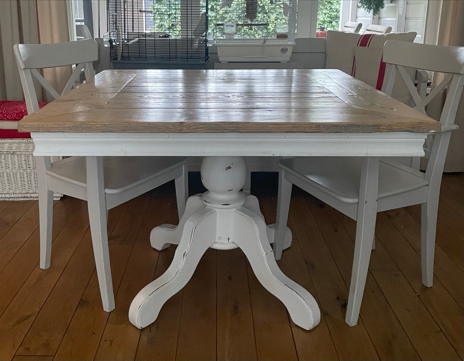 Landelijk Brocante Eettafel, Huis en Inrichting, Gebruikt, Vierkant, Vier personen, Overige houtsoorten