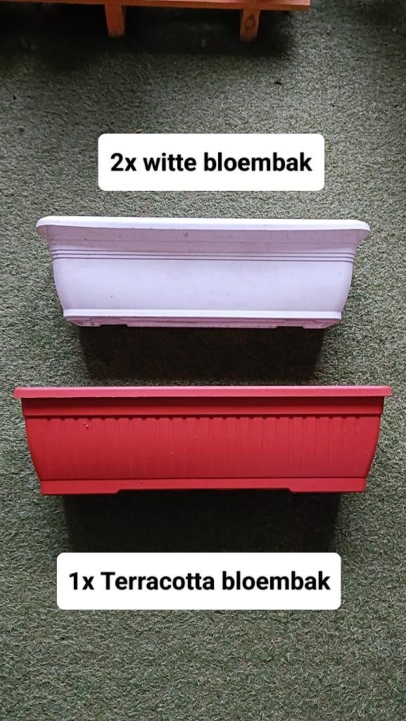 Plantenbakken wit en terracotta bruin als nieuw, Kunststof, Minder dan 30 cm, Ophalen of Verzenden, Zo goed als nieuw