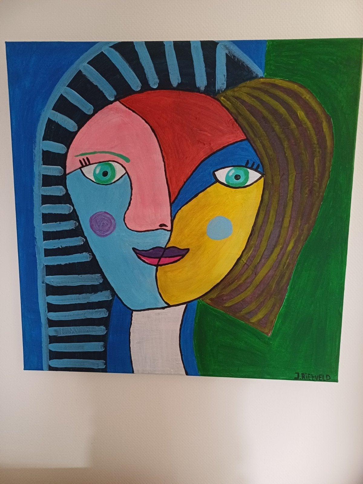 Schilderij acryl 90x90cm gesigneerd, Ophalen