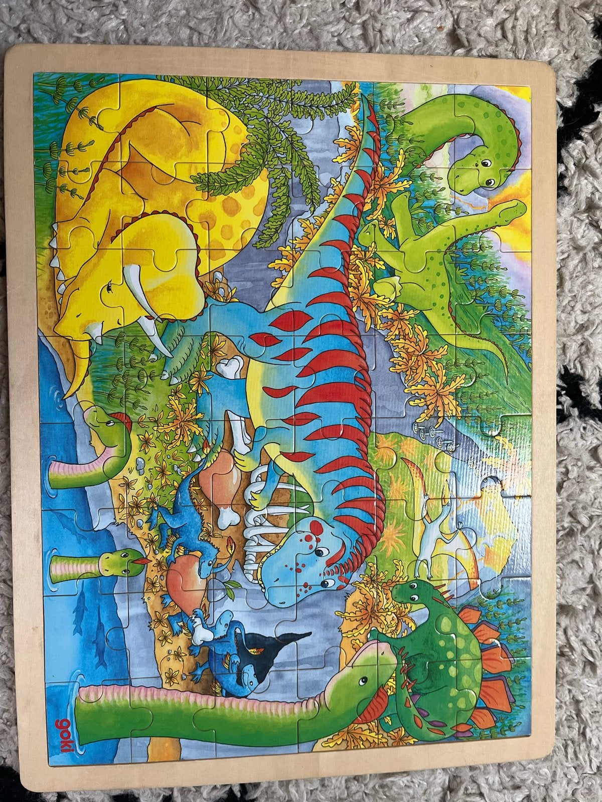 Goki Houten Dinosaurus Puzzel voor Kinderen, 2 tot 4 jaar, Gebruikt, 10 tot 50 stukjes, Ophalen of Verzenden