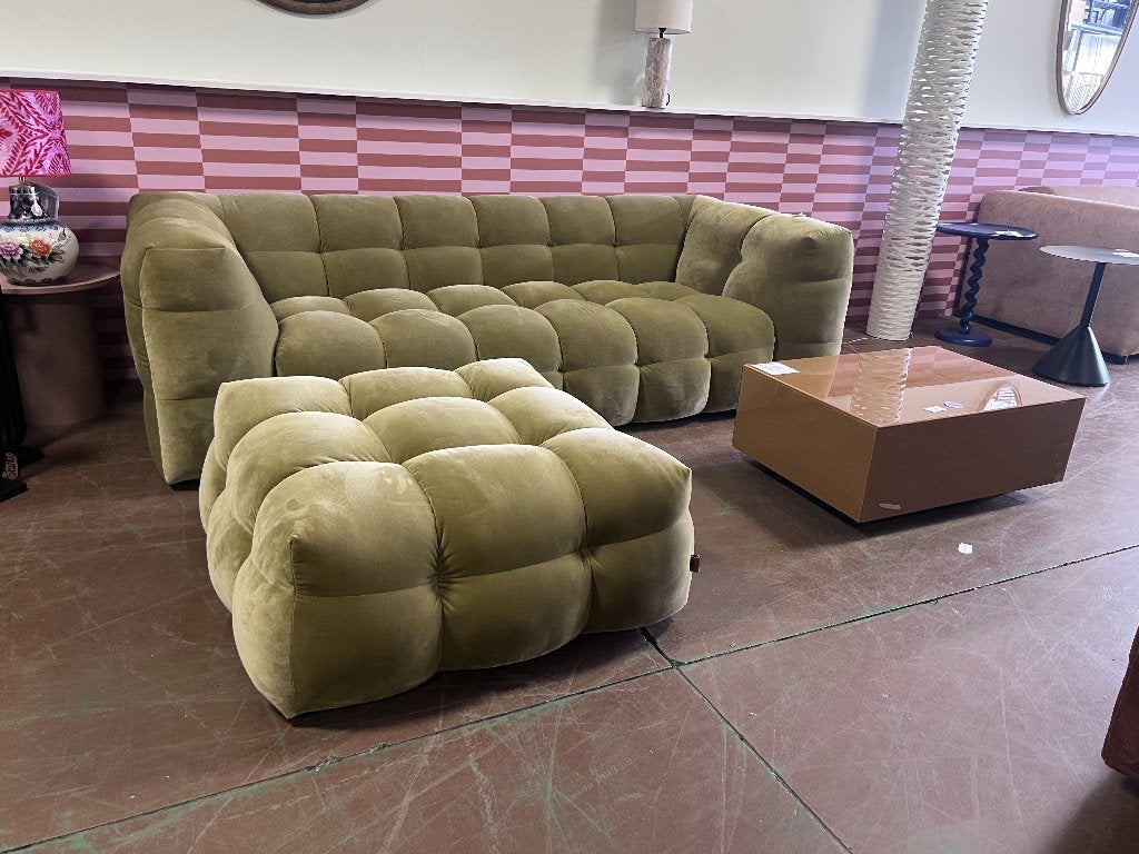 NK Bubbel Pistache bank + hocker | Van €4299, nu, Huis en Inrichting, Banken | Bankstellen, NK, NK, Nieuw, Ophalen of Verzenden