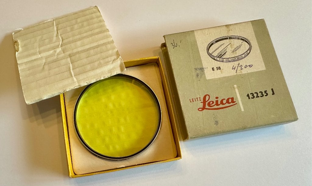 Vintage Leitz Leica E58 13235 J filter, Overige merken, Gebruikt, Ophalen of Verzenden, Kleurfilter