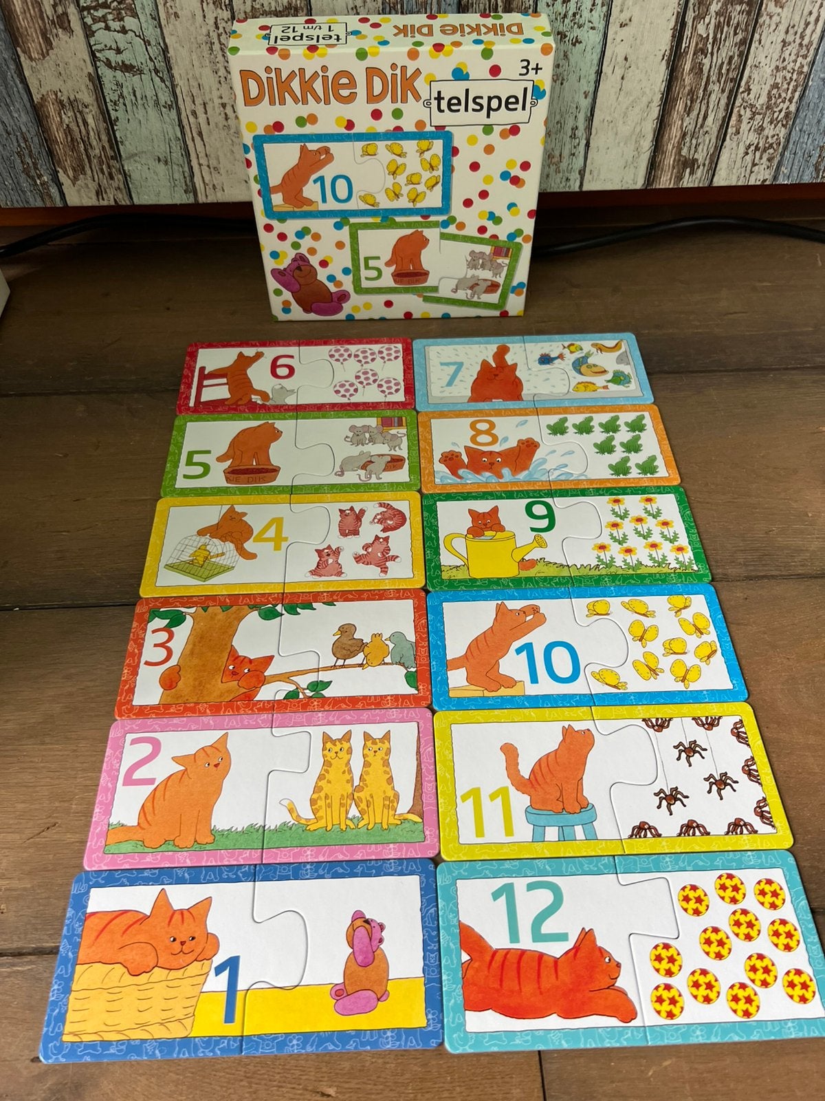 Dikkie Dik telspel 1t/m 12 in 2- delige puzzelstukjes, Ophalen of Verzenden, 10 tot 50 stukjes, Zo goed als nieuw