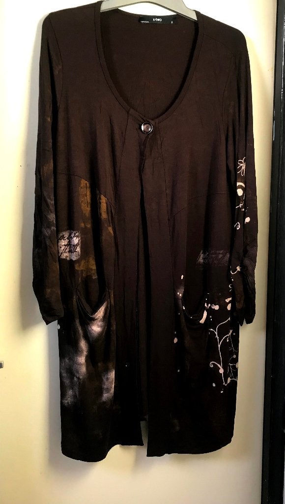 X-Two lang bruin stretch vest blouse, Maat 2, Kleding | Dames, Verzenden, Zo goed als nieuw, Bruin, Blouse of Tuniek