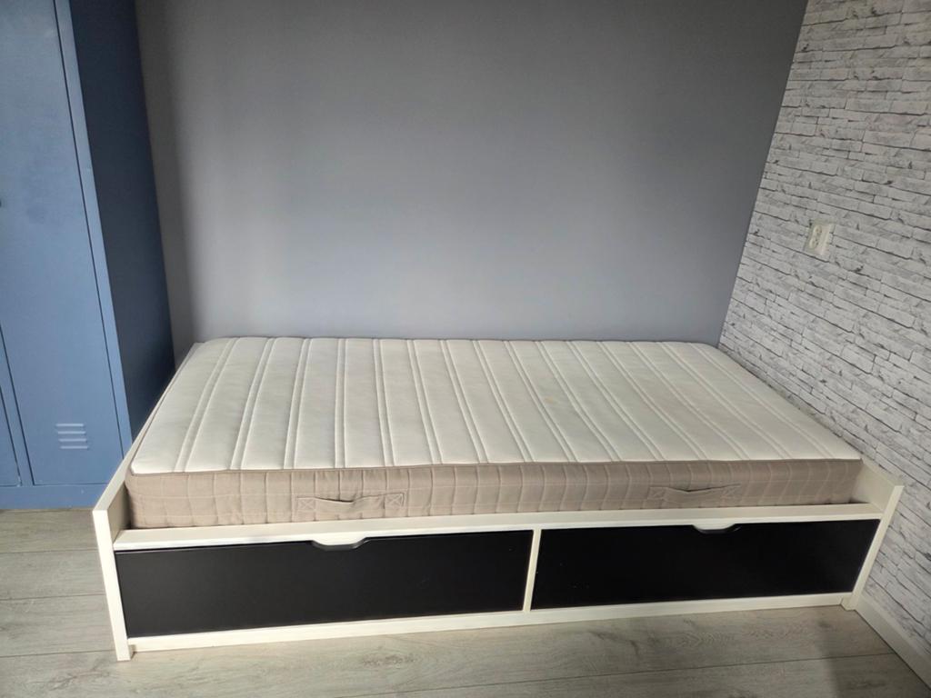 Ikea bed, wit met zwarte lades, Gebruikt, 90 cm, Eenpersoons, Wit